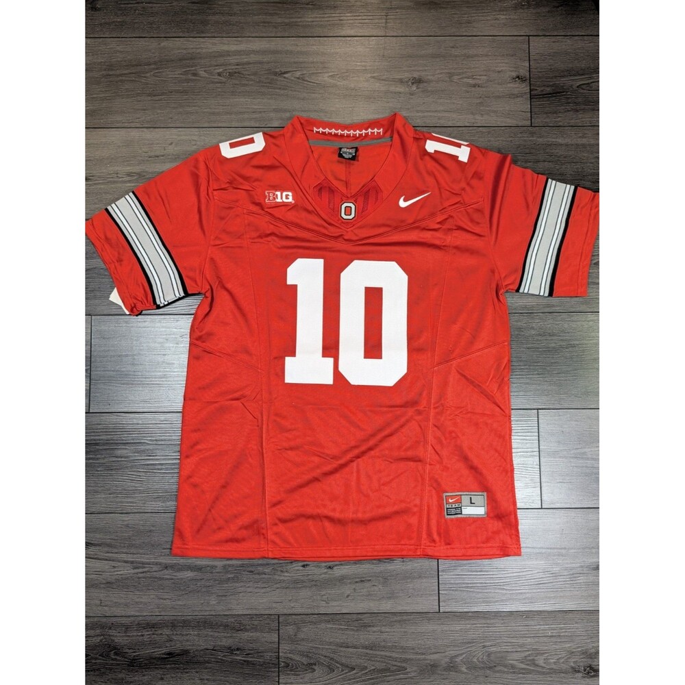 Julian Sayin #10 Red Buckeye Stripe 2026 OSU Ohio State Football Jersey Large